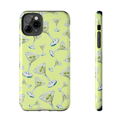 Watercolor Blue and Green Martinis Tossed Illustrated Pattern Yellow Tough Phone Case | Various Models