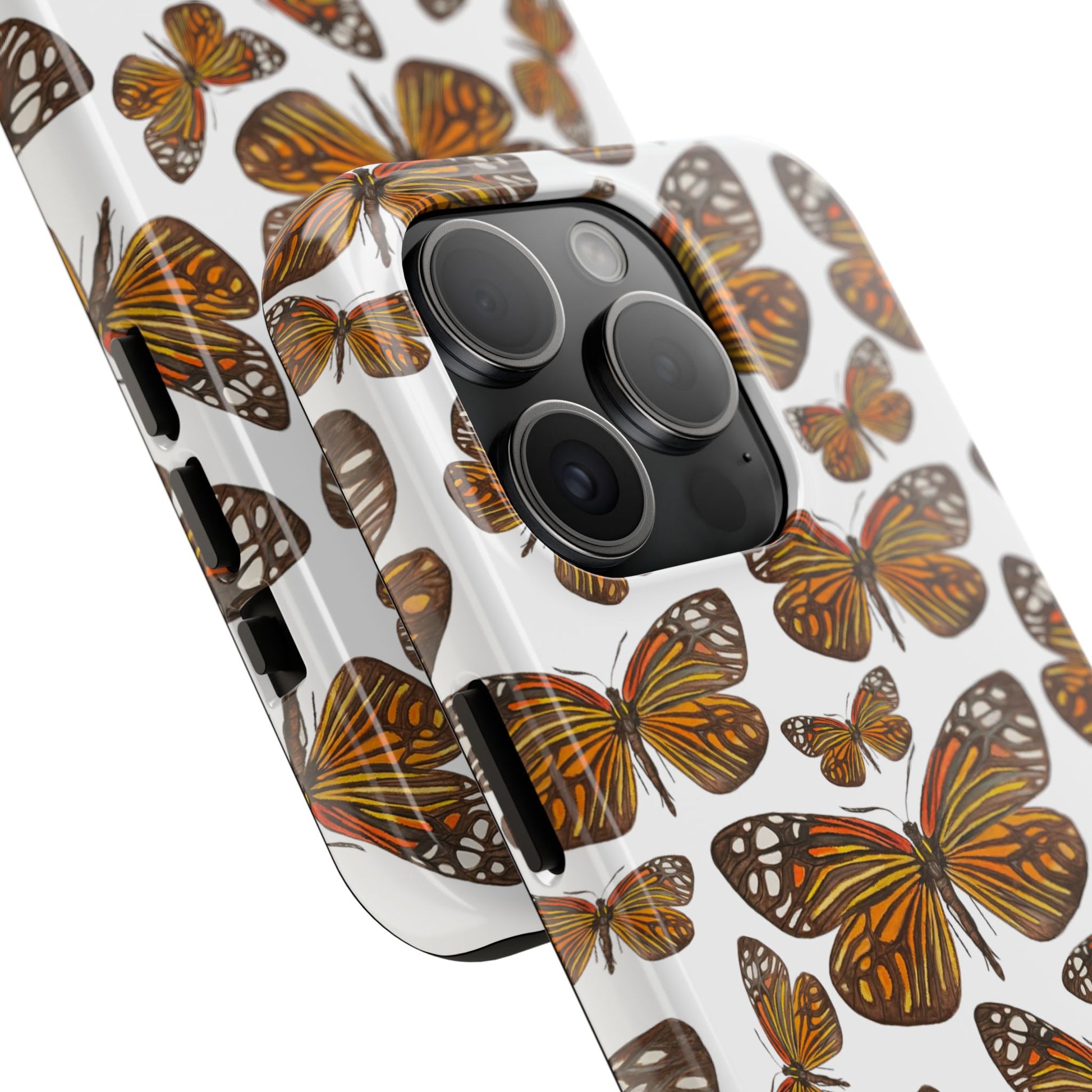 Black & Orange Butterfly Watercolor Illustrated Tossed Pattern Tough Phone Case | Various Models
