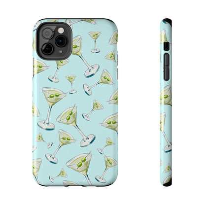 Watercolor Blue and Green Martinis Tossed Illustrated Pattern Turquoise Blue Tough Phone Case | Various Models