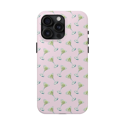 Light Pink Mini Martini Watercolor Illustrated Tossed Pattern Tough Phone Case | Various Models Available iPhone 15 Pro Max