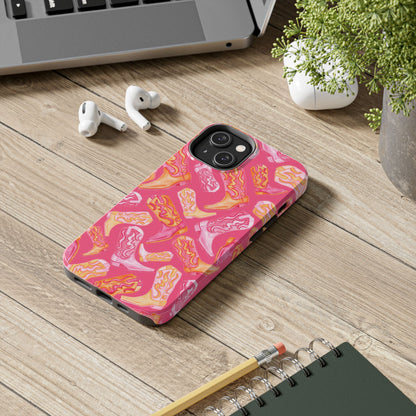 Tossed Hot Pink & Orange Watercolor Cowboy Boots Hot Pink Tough Phone Cases | Various Models