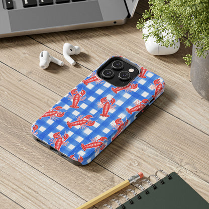 Blue Gingham Red Lobster Watercolor Patterned Phone Case | Various Models