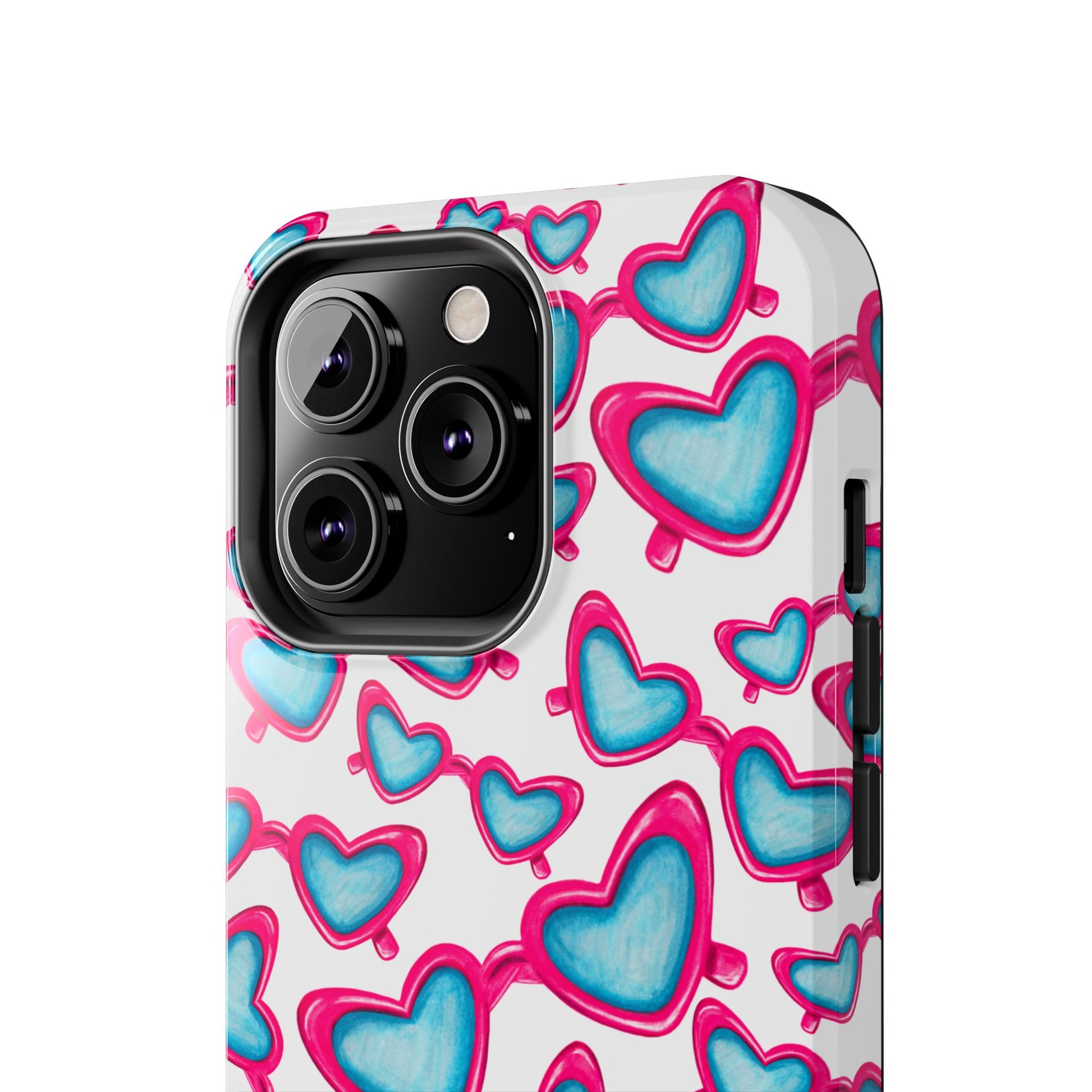 Pink & Blue Heart Shaped Sunglasses Watercolor Illustrated Tossed Pattern Tough Case | Various Models