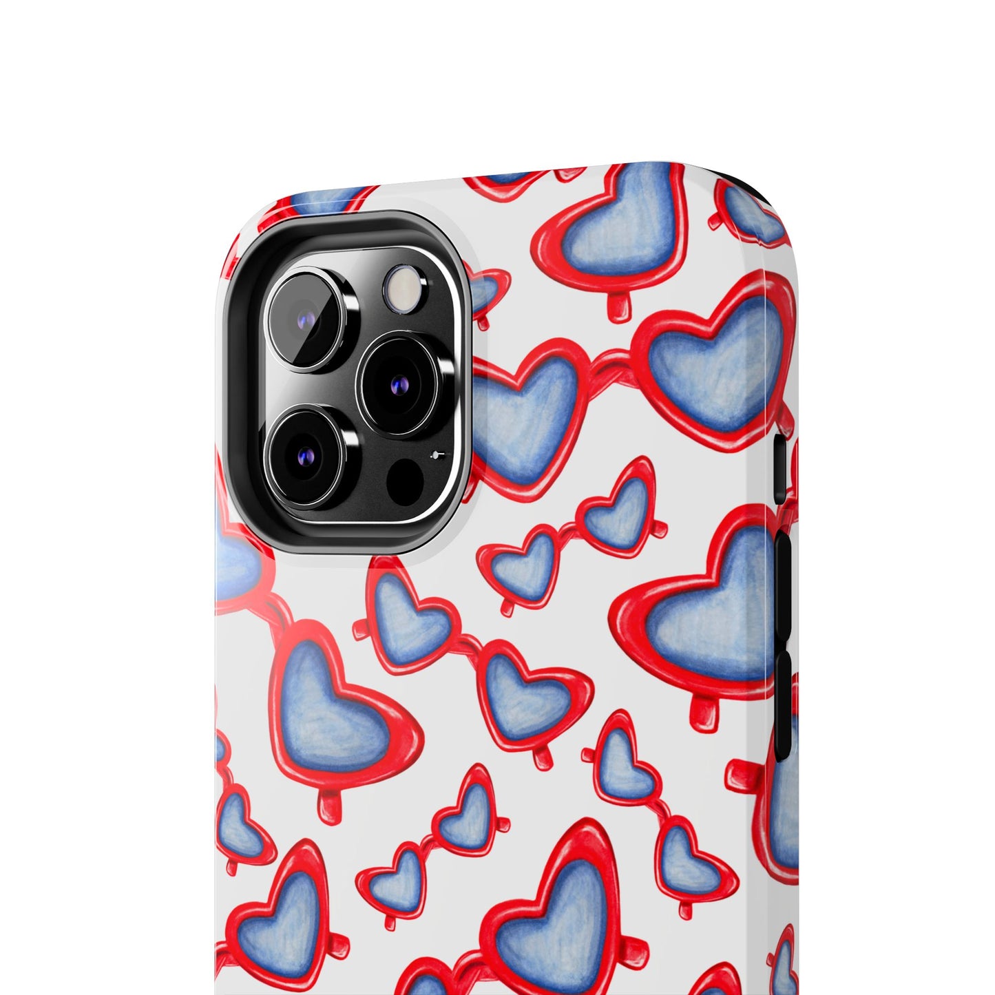 Red, White, & Blue Heart Shaped Watercolor Sunglasses Tossed Pattern Tough Phone Cases