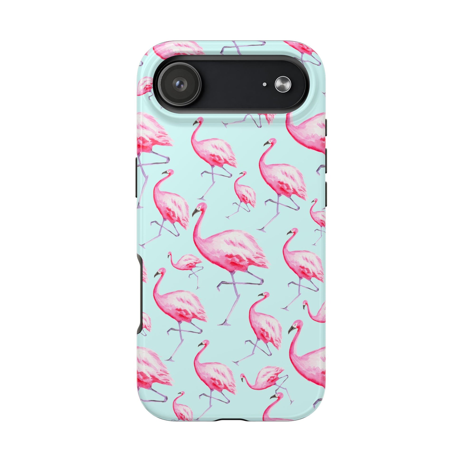 Pink Flamingos Watercolor Illustrated Tossed Pattern Blue Phone Case | Various Models iPhone 17 Air