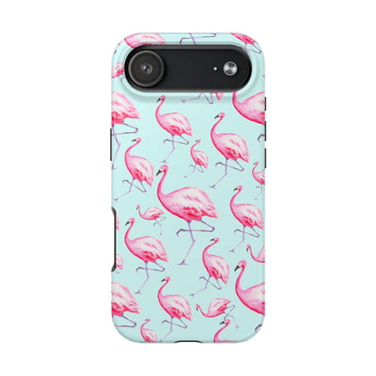 Pink Flamingos Watercolor Illustrated Tossed Pattern Blue Phone Case | Various Models iPhone 17 Air