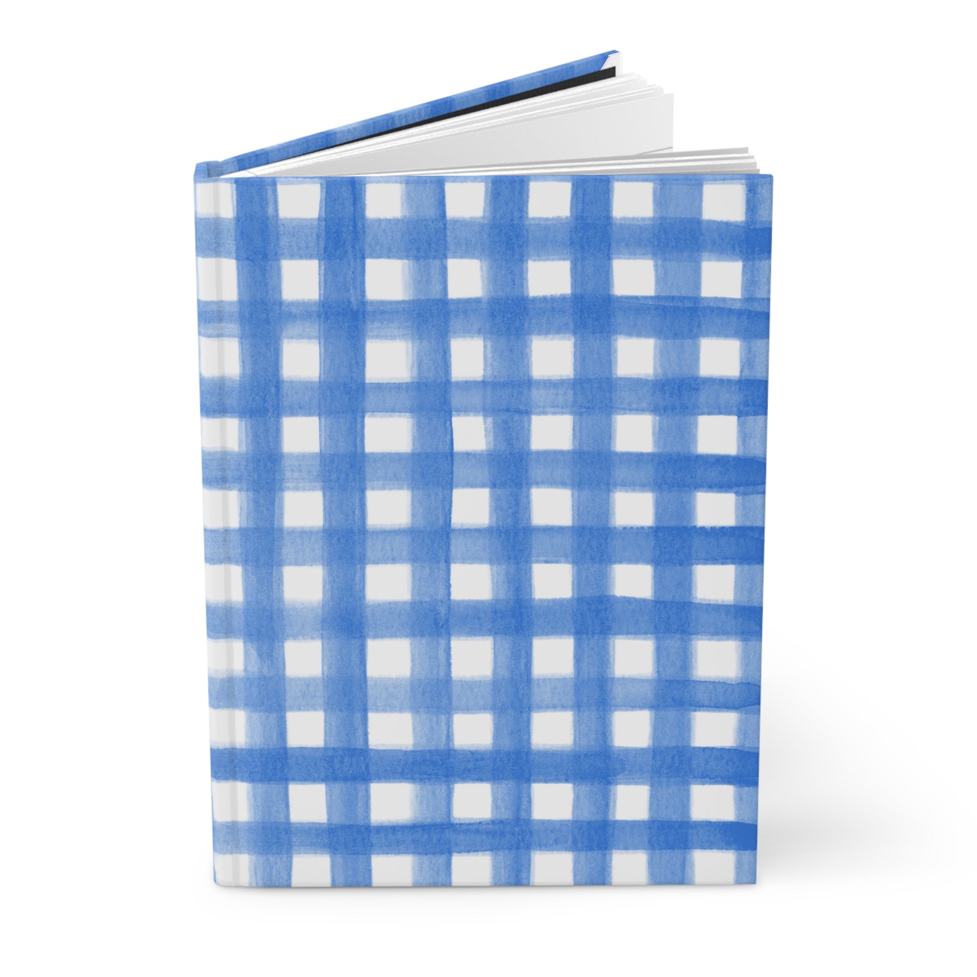 Blue Gingham Watercolor Illustrated Hardcover Lined Journal Matte 8"x5.75"