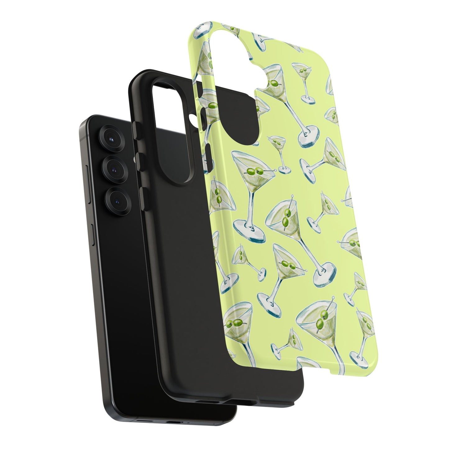 Watercolor Blue and Green Martinis Tossed Illustrated Pattern Yellow Tough Phone Case | Various Models