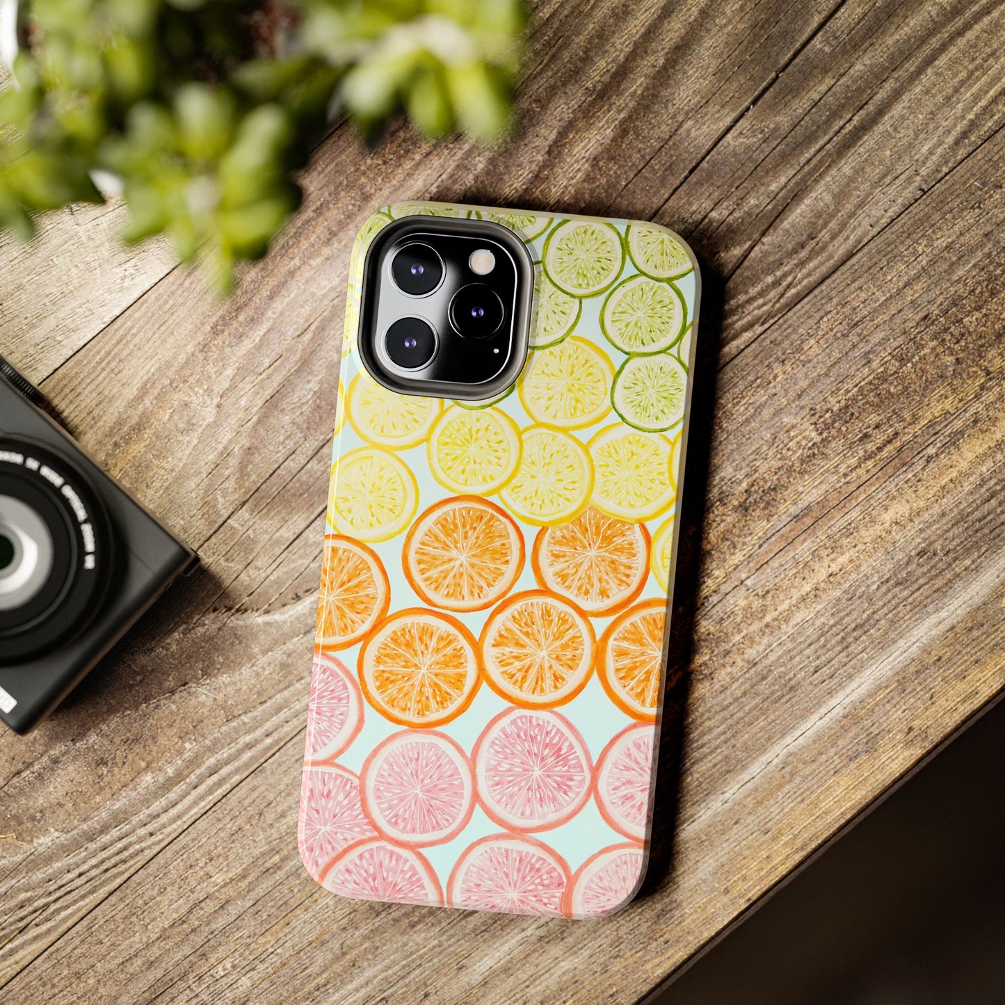 Ombré Citrus Grapefruit, Oranges, Lemons, & Limes Watercolor Illustrated Light Blue Tough Phone Case | Various Models Available