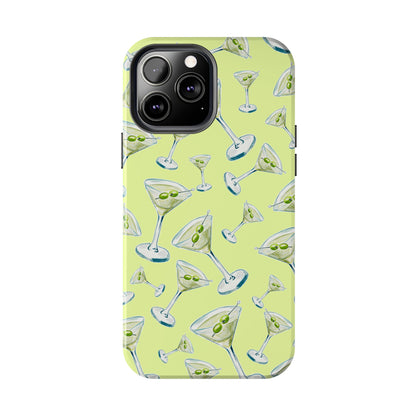 Watercolor Blue and Green Martinis Tossed Illustrated Pattern Yellow Tough Phone Case | Various Models