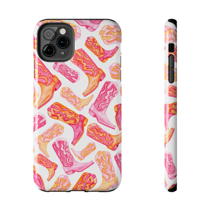 Tossed Hot Pink & Orange Cowboy Boots Tough Phone Cases | Various Models Available