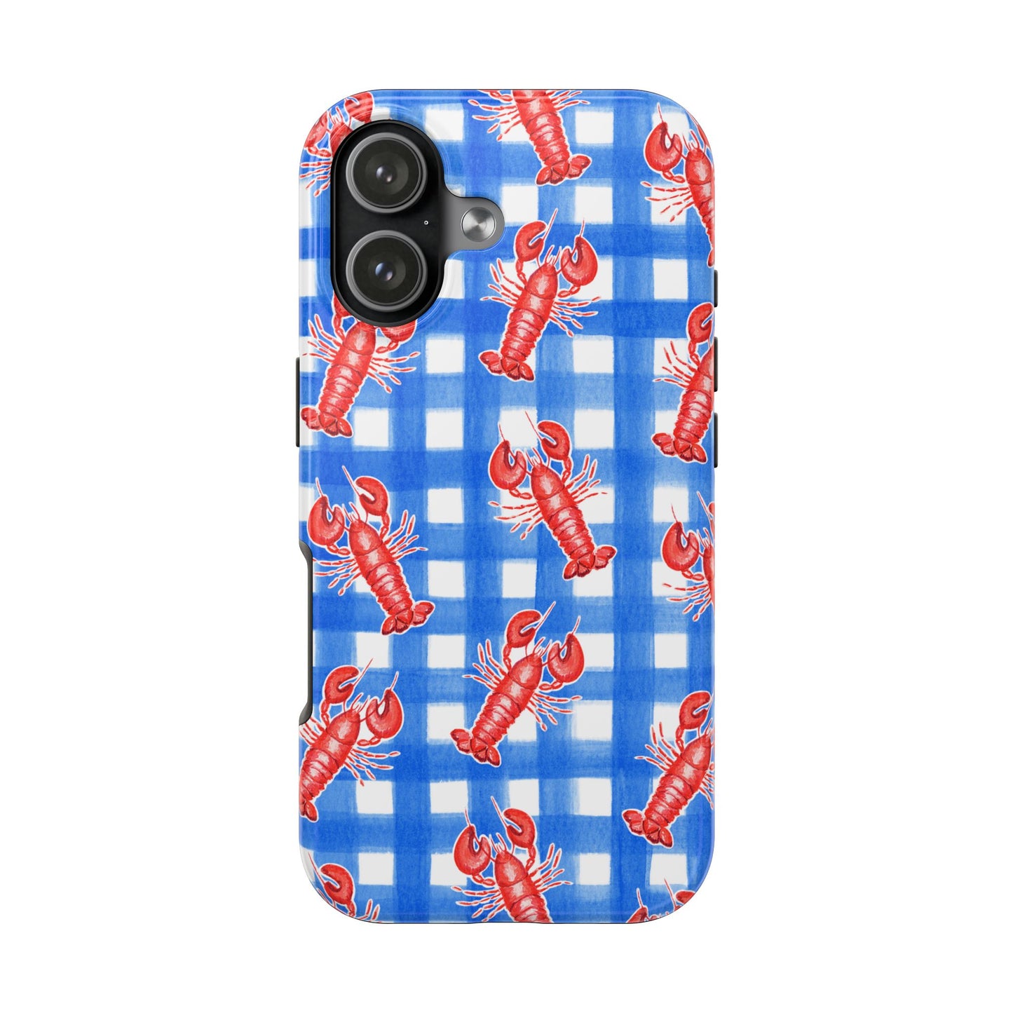 Blue Gingham Red Lobster Watercolor Patterned Phone Case | Various Models