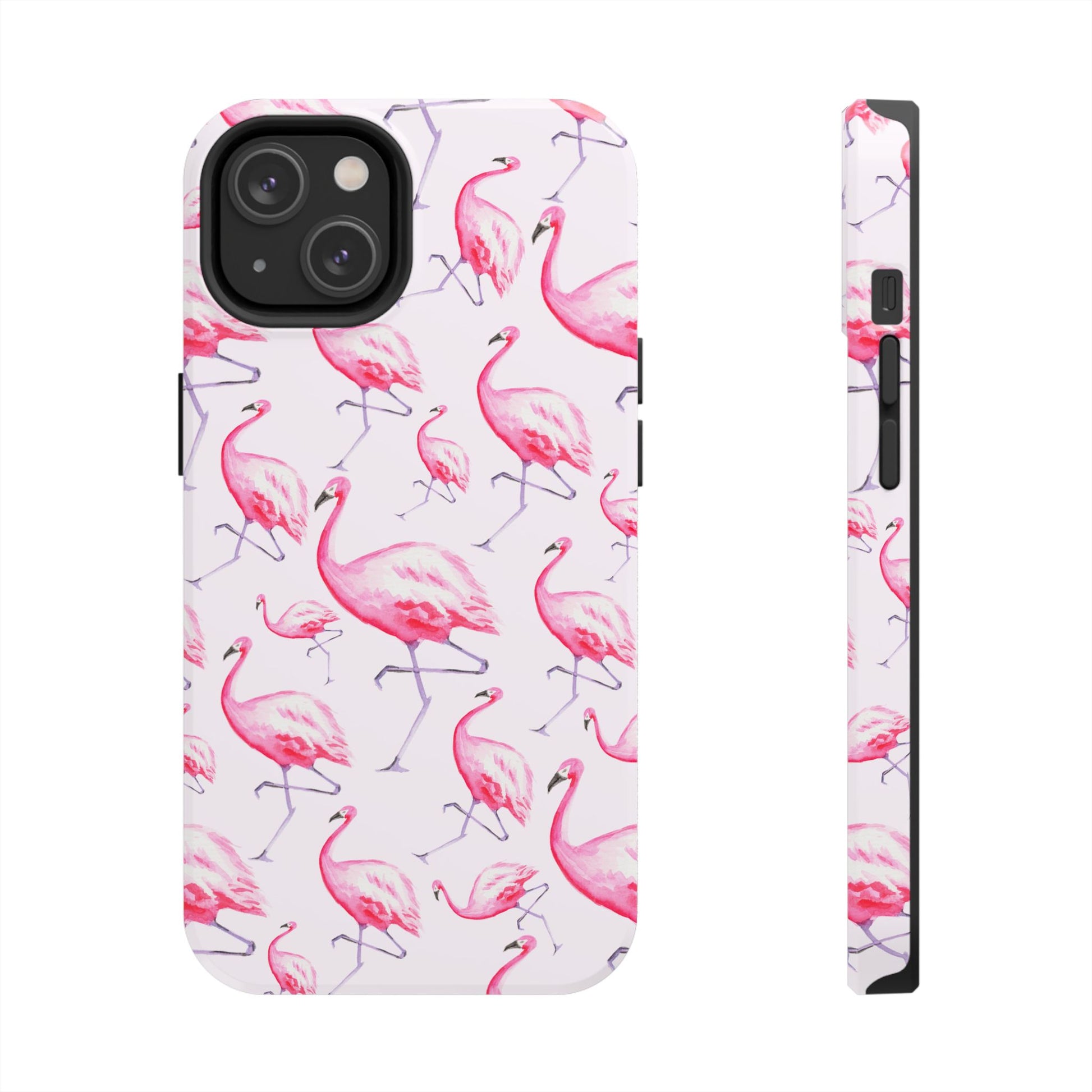 Pink Flamingos Watercolor Illustrated Tossed Pattern Blush Phone Case | Various Models iPhone 14