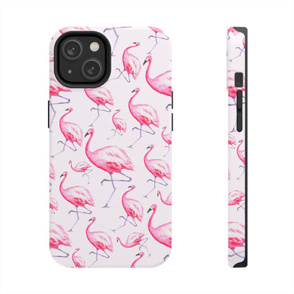 Pink Flamingos Watercolor Illustrated Tossed Pattern Blush Phone Case | Various Models iPhone 14