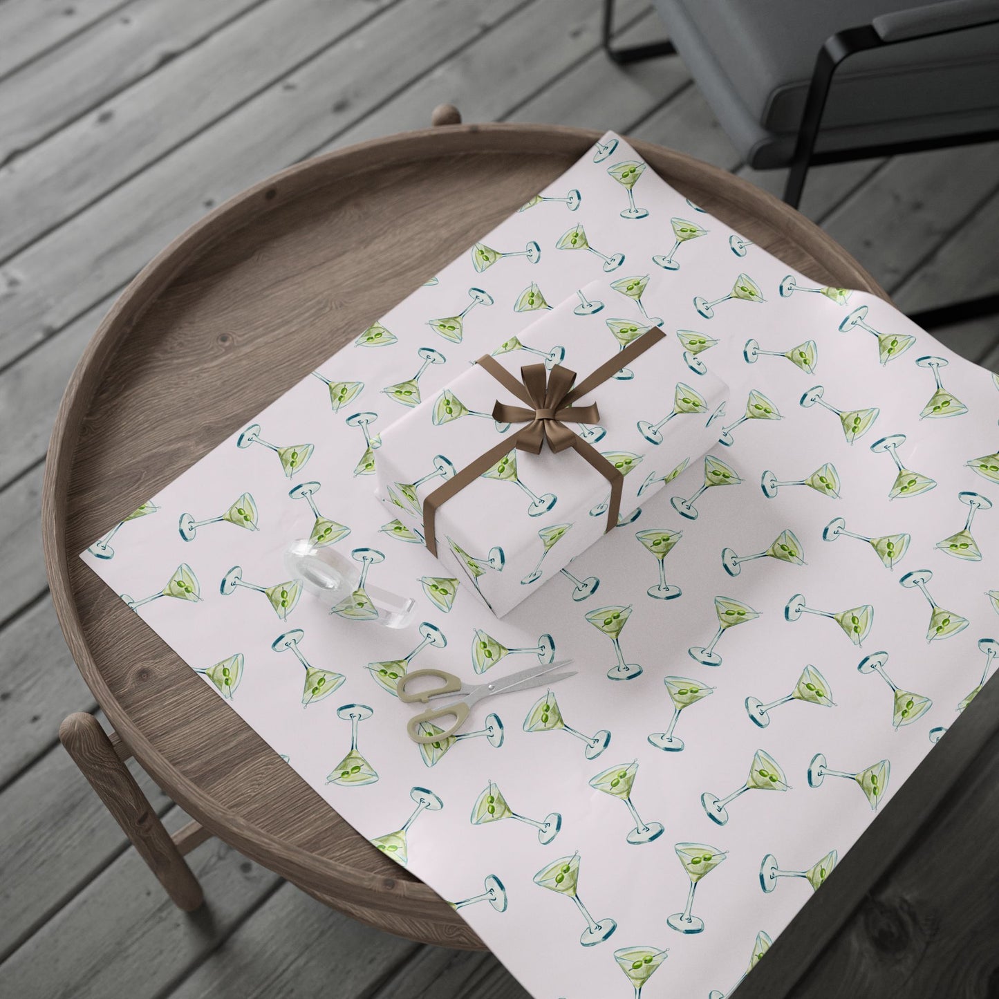 Gift Wrap | Blush Pink Watercolor Martini Tossed Pattern | Matte or Glossy