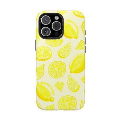 Bright Yellow Lemons Watercolor Illustrated Tossed Pattern Pale Yellow Tough Phone Case | Various Models