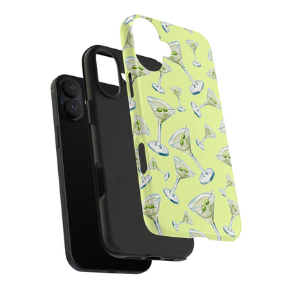 Watercolor Blue and Green Martinis Tossed Illustrated Pattern Yellow Tough Phone Case | Various Models