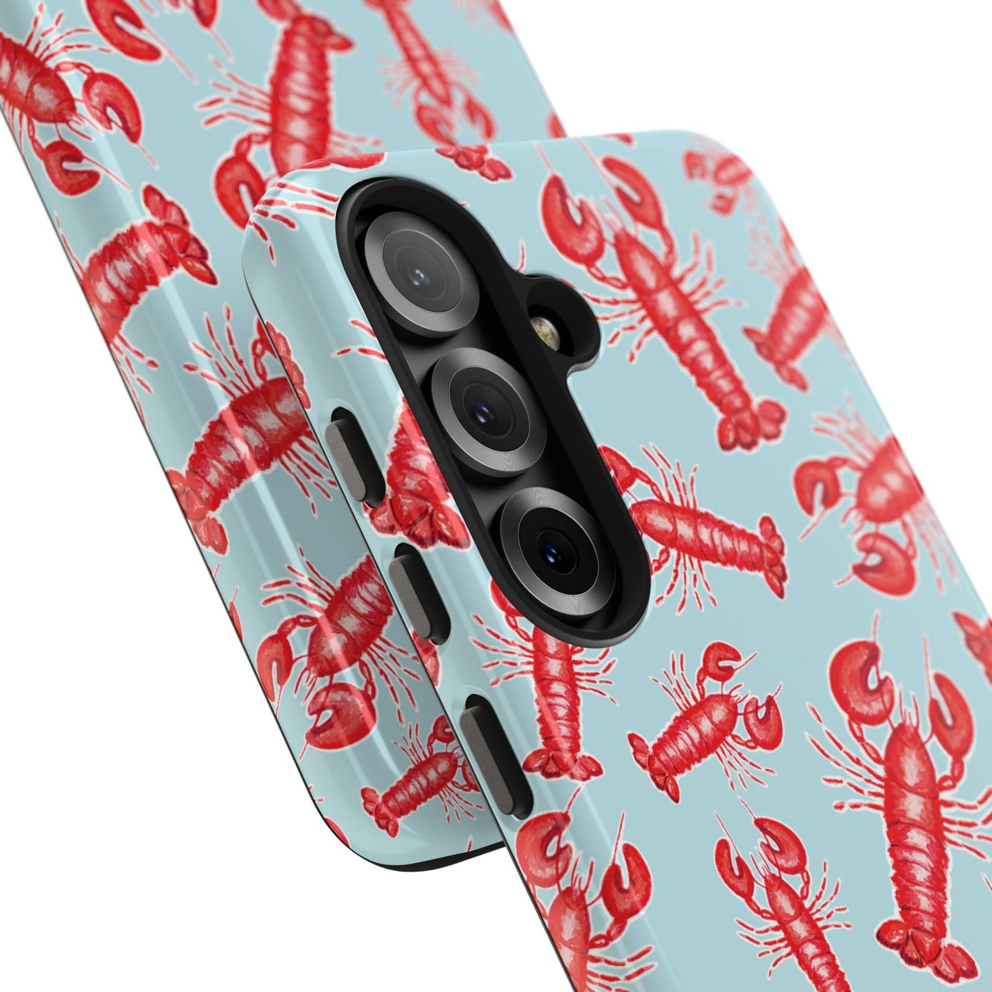 Red Lobster Watercolor Illustrated Tossed Pattern Light Blue Tough Phone Case | Various Models