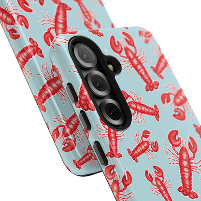 Red Lobster Watercolor Illustrated Tossed Pattern Light Blue Tough Phone Case | Various Models