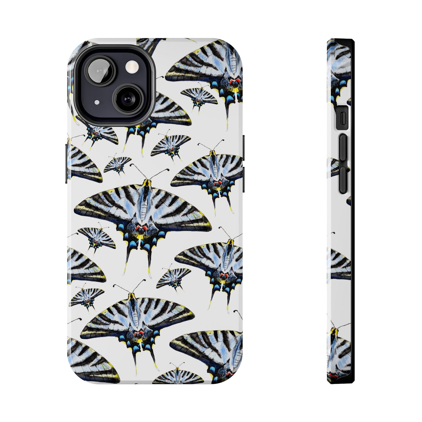 Light Blue Swallowtail Butterflies Watercolor Illustrated Pale Blue Tough Phone Case | Various Models iPhone 13