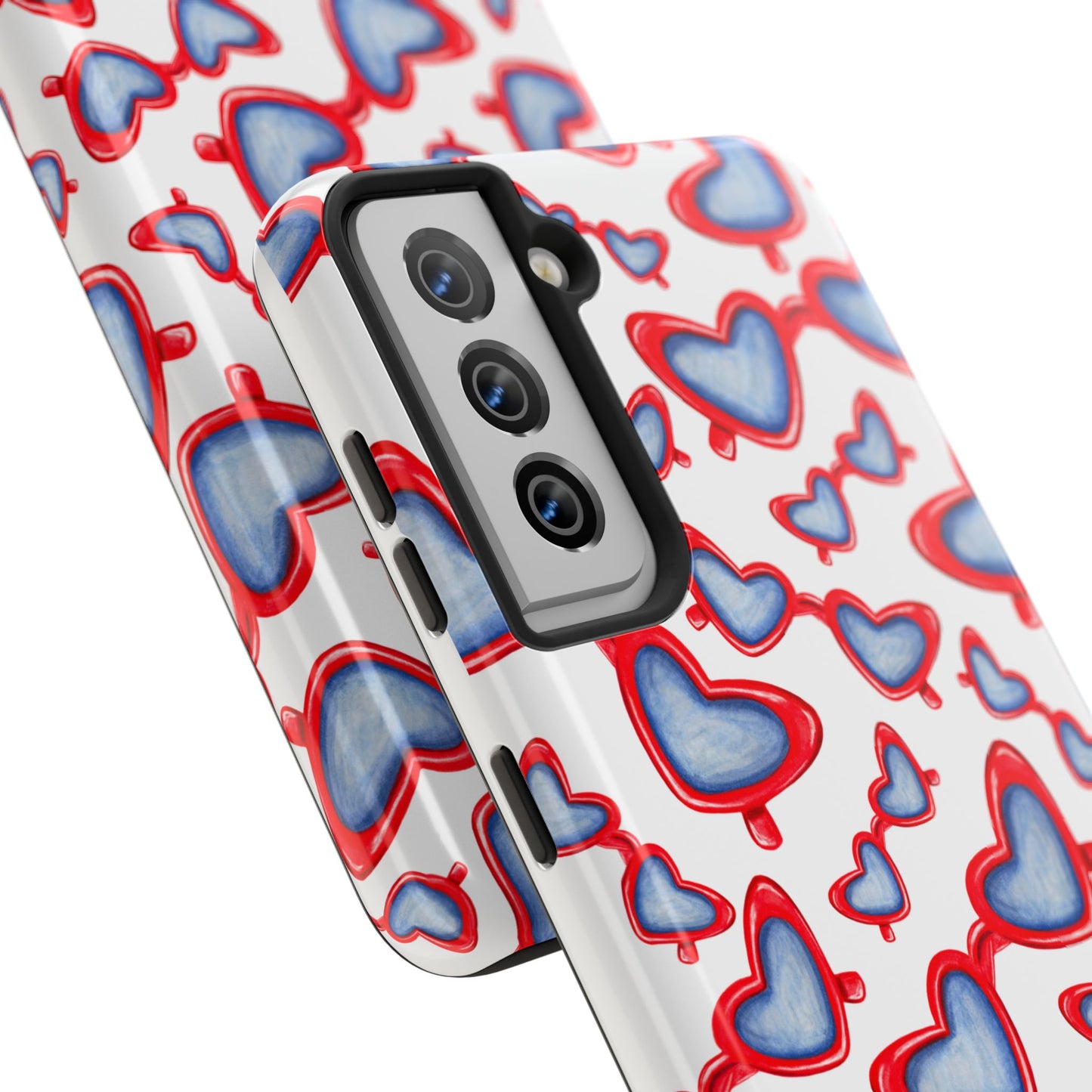 Red, White, & Blue Heart Shaped Watercolor Sunglasses Tossed Pattern Tough Phone Cases