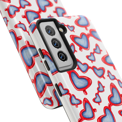 Red, White, & Blue Heart Shaped Watercolor Sunglasses Tossed Pattern Tough Phone Cases