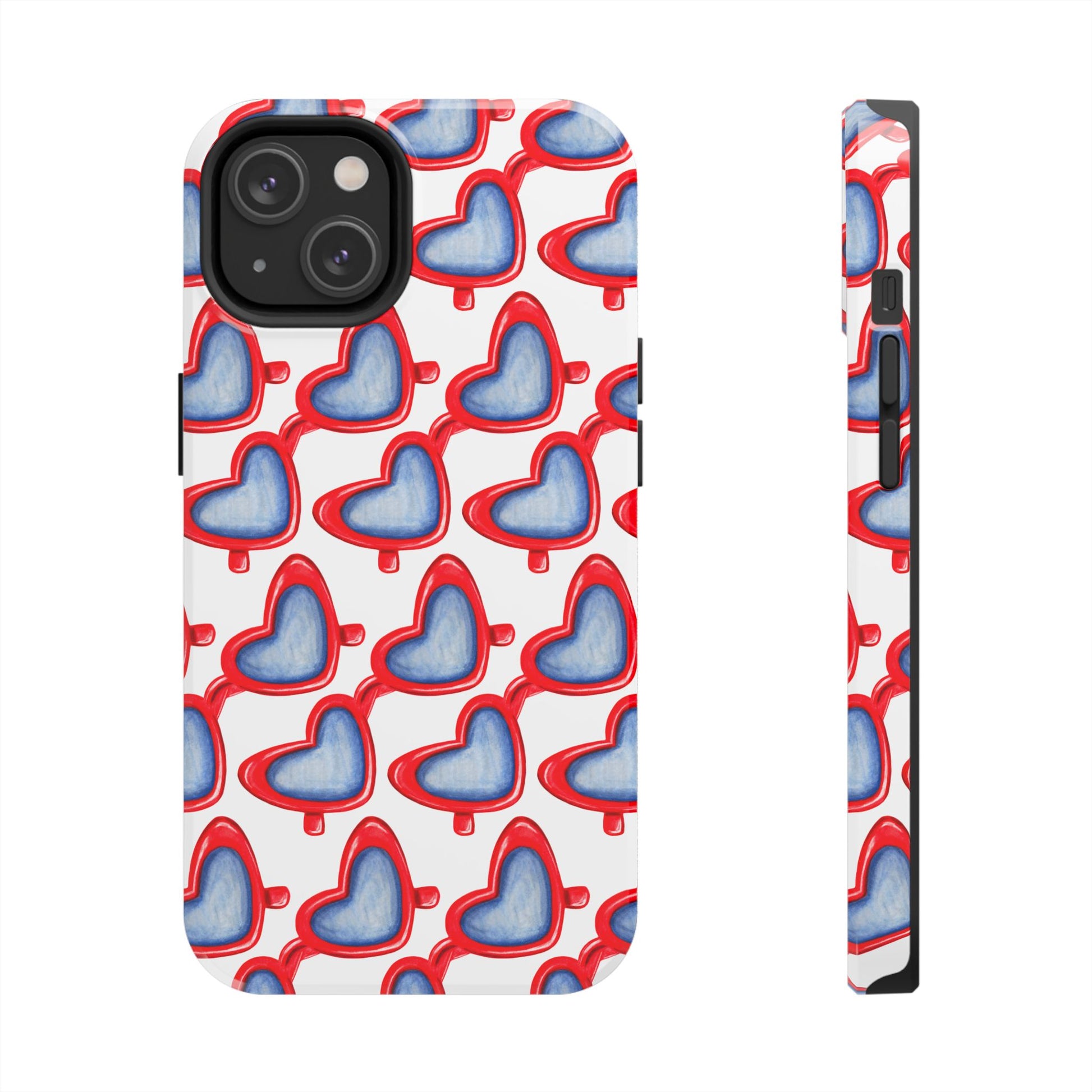 Red Heart Shaped Sunglasses Watercolor Illustrated Tough Phone Case | Various Models iPhone 14