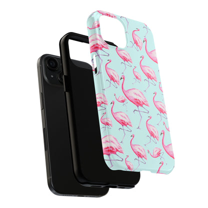 Pink Flamingos Watercolor Illustrated Tossed Pattern Blue Phone Case | Various Models