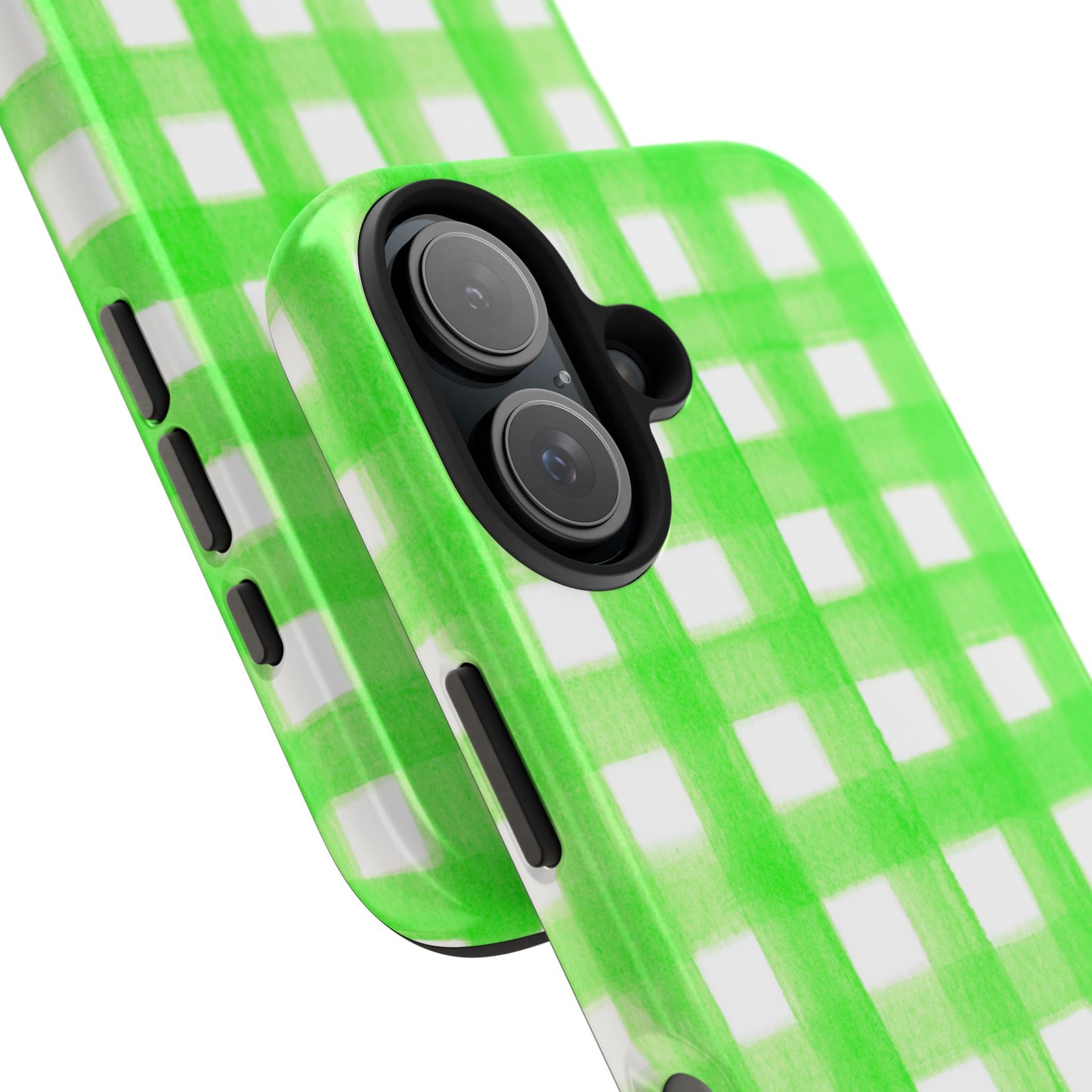Lime Green Gingham Watercolor Illustrated Tough Phone Case | Various Models Available