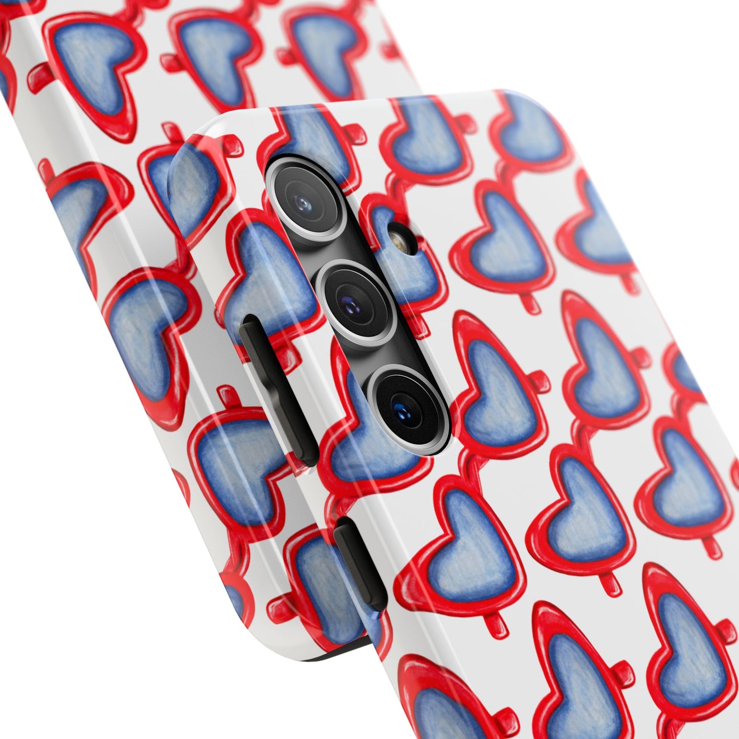 Red Heart Shaped Sunglasses Watercolor Illustrated Tough Phone Case | Various Models