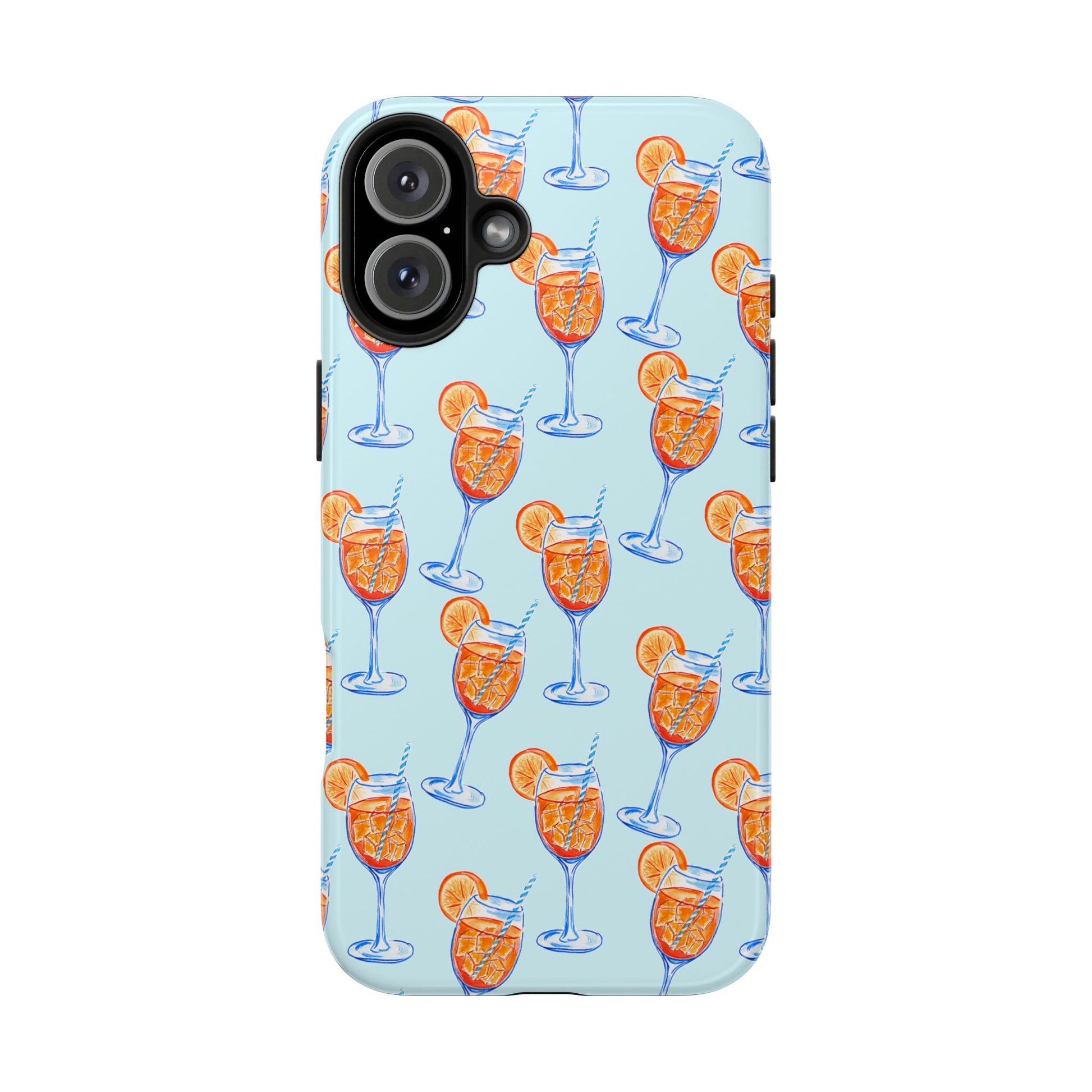 Orange & Blue Aperol Spritz Watercolor Pattern Turquoise Phone Case | Various Models iPhone 16 Plus
