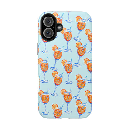 Orange & Blue Aperol Spritz Watercolor Pattern Turquoise Phone Case | Various Models iPhone 16 Plus