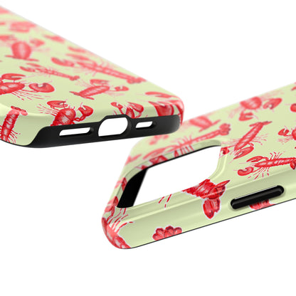 Red Lobster Watercolor Illustrated Tossed Pattern Light Yellow Tough Phone Case | Various Models