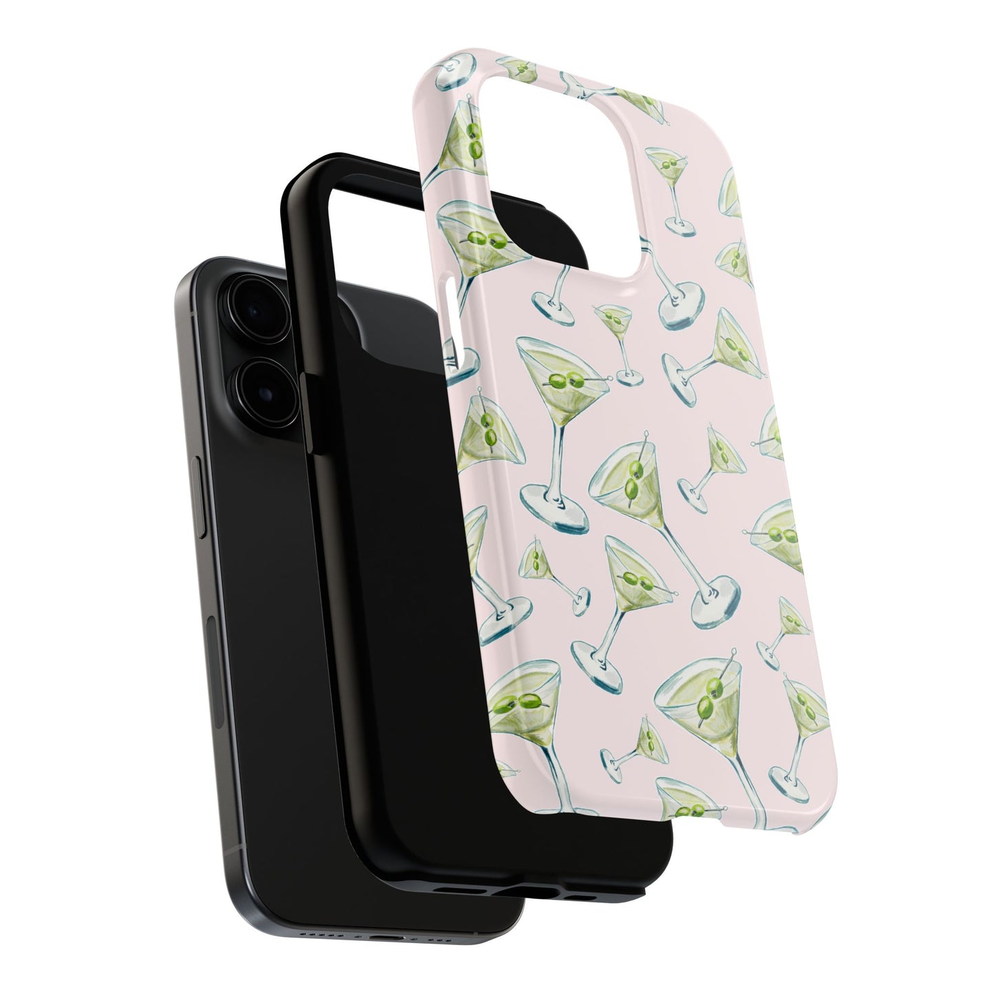 Watercolor Blue and Green Martinis Tossed Illustrated Pattern Blush Pink Tough Phone Case | Various Models