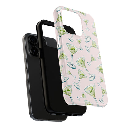 Watercolor Blue and Green Martinis Tossed Illustrated Pattern Blush Pink Tough Phone Case | Various Models