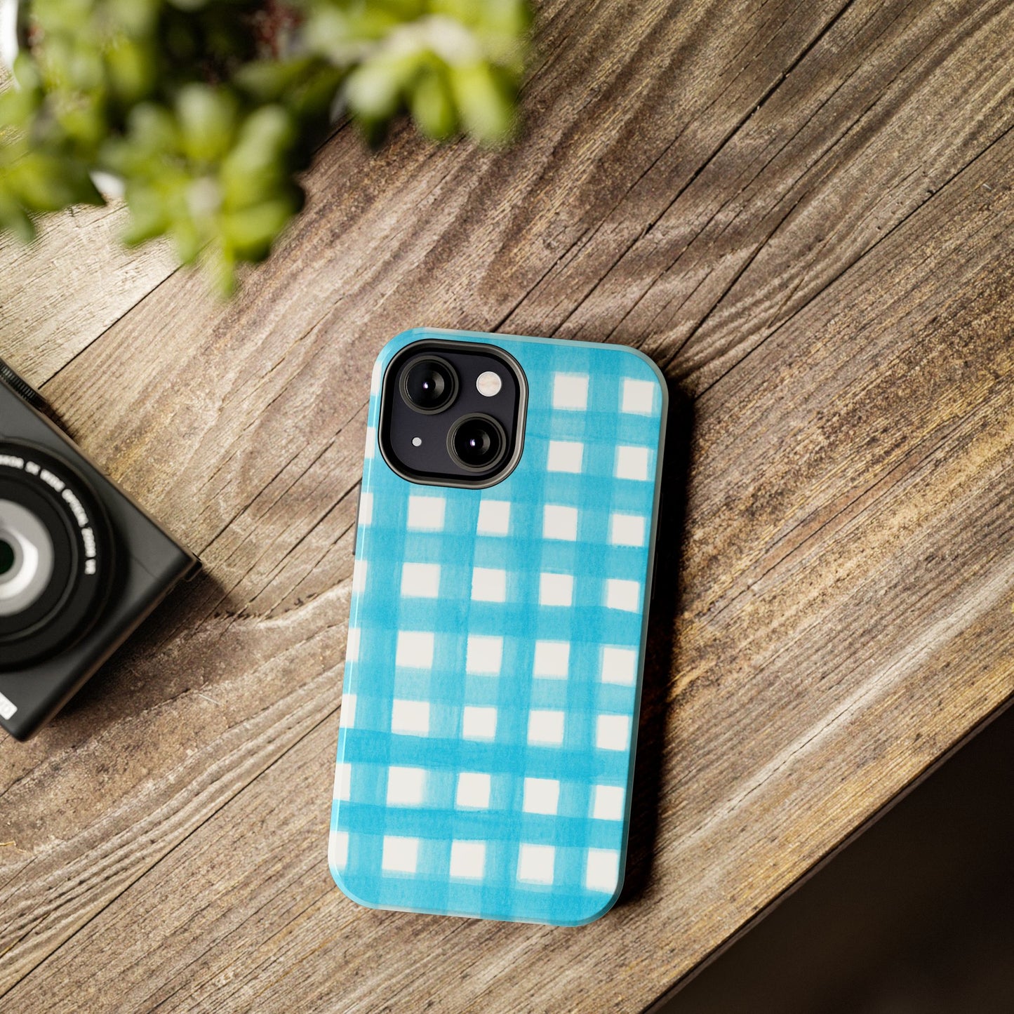 Turquoise Gingham Watercolor Illustrated Tough Phone Case | Various Models Available