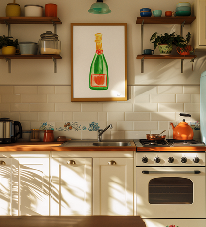 Print | Watercolor Orange & Green Champagne Bottles