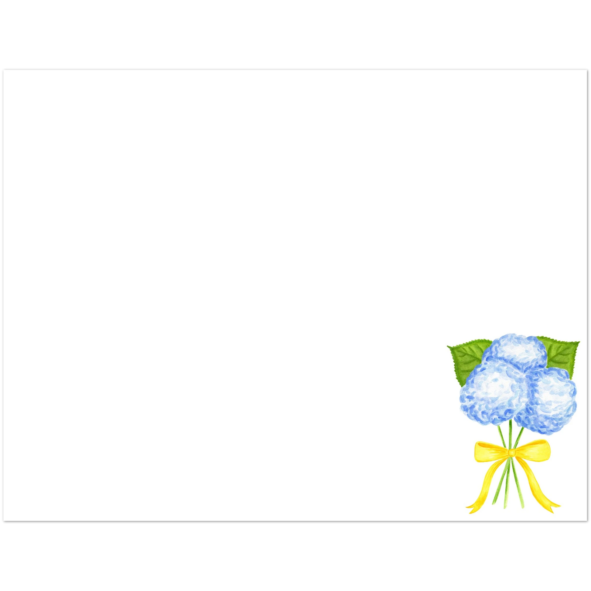 Blue Hydrangeas with a Yellow Bow Watercolor Illustration | Set of 10 Cards & Envelopes | 2 Sizes 4.25x5.5″ (SM)
