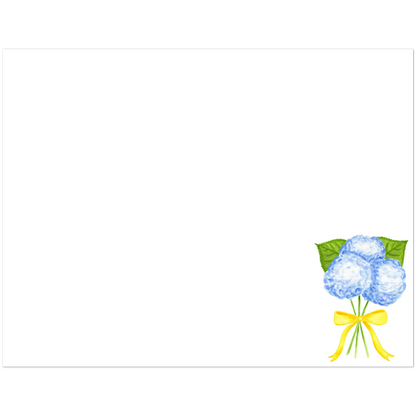 Blue Hydrangeas with a Yellow Bow Watercolor Illustration | Set of 10 Cards & Envelopes | 2 Sizes 4.25x5.5″ (SM)