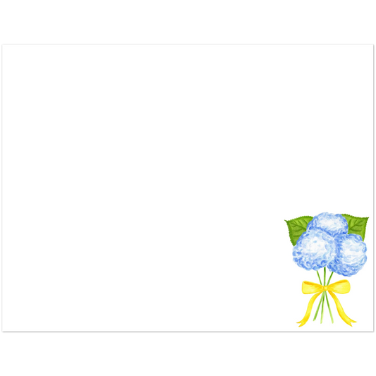Blue Hydrangeas with a Yellow Bow Watercolor Illustration | Set of 10 Cards & Envelopes | 2 Sizes 4.25x5.5″ (SM)