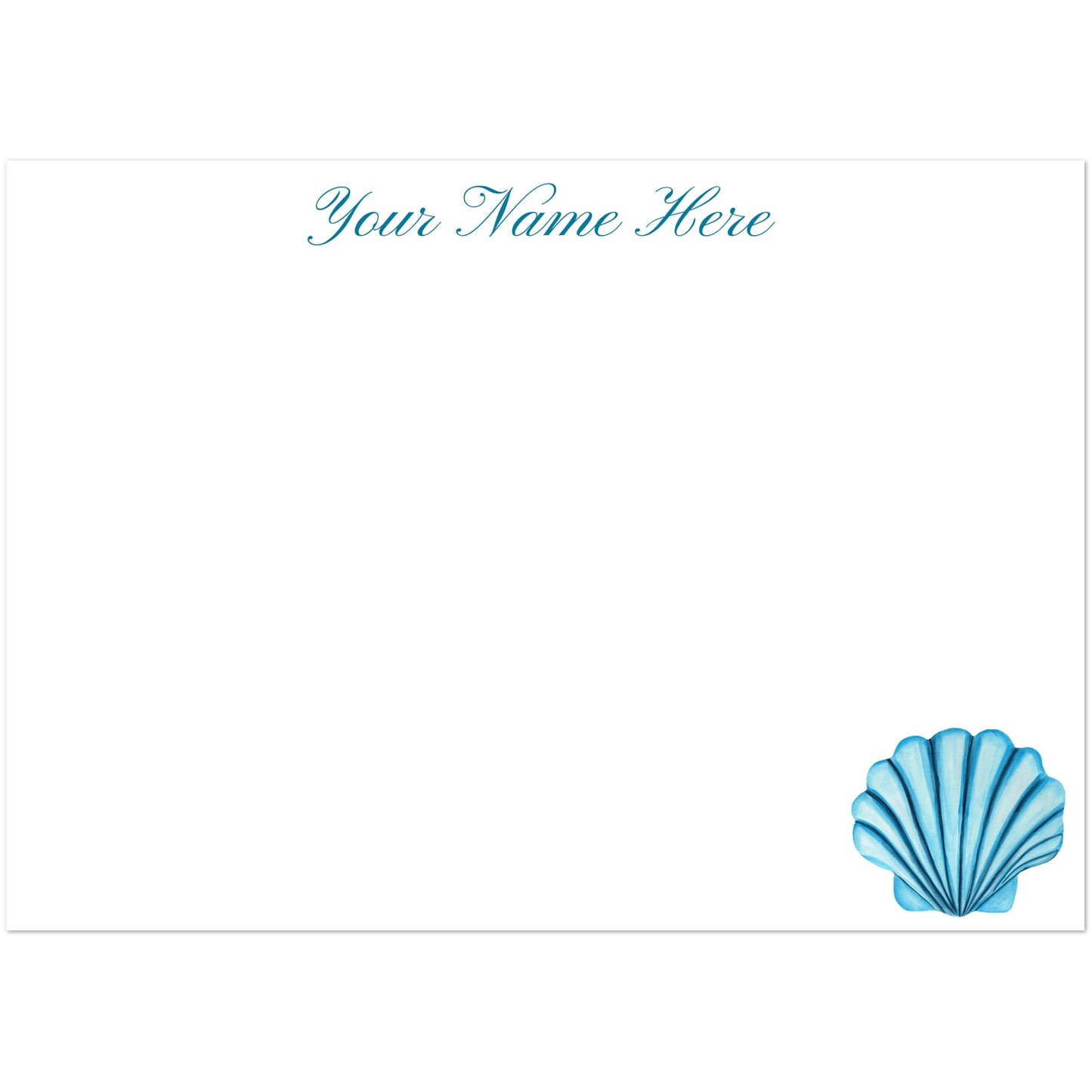 Personalized Blue or Turquoise Sea Shell Watercolor Illustrated Flat Notecards | Set of 10 Cards & Envelopes | 2 Sizes 5R (5 x 7″) Turquoise
