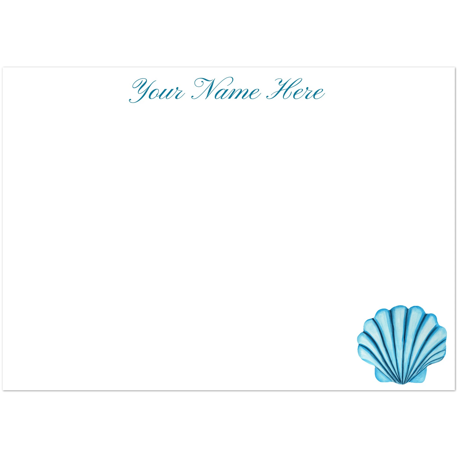 Personalized Blue or Turquoise Sea Shell Watercolor Illustrated Flat Notecards | Set of 10 Cards & Envelopes | 2 Sizes 5R (5 x 7″) Turquoise