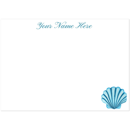 Personalized Blue or Turquoise Sea Shell Watercolor Illustrated Flat Notecards | Set of 10 Cards & Envelopes | 2 Sizes 5R (5 x 7″) Turquoise