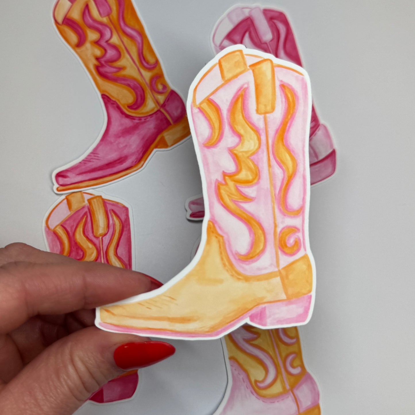 Sticker | Vinyl Matte Hot Pink & Orange Watercolor Cowboy Boot 3.5”