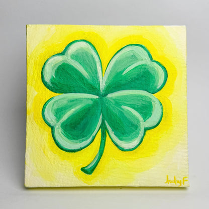 "A Little Bit of Luck — Sunshine" | 4x4 | Original Four Leaf Clover Abstract Acrylic Painting on Canvas