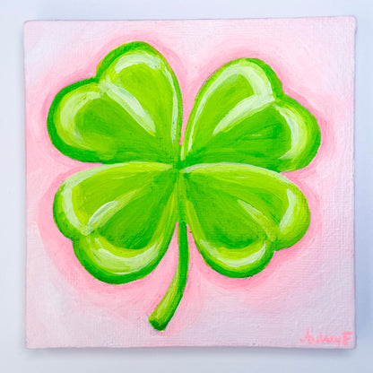 "A Little Bit of Luck — Blush" | 4x4 | Original Four Leaf Clover Abstract Acrylic Painting on Canvas