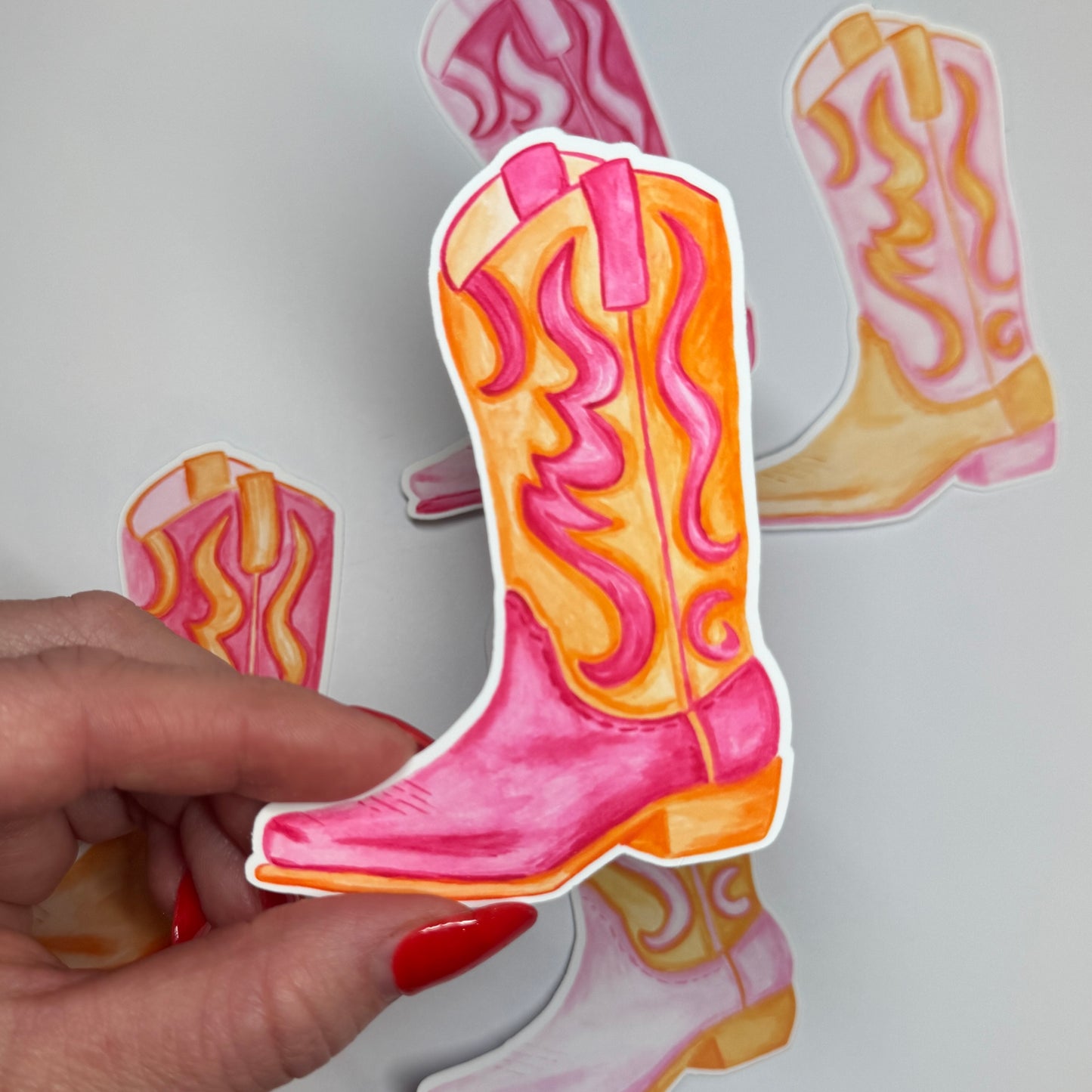 Sticker | Vinyl Matte Hot Pink & Orange Watercolor Cowboy Boot 3.5”
