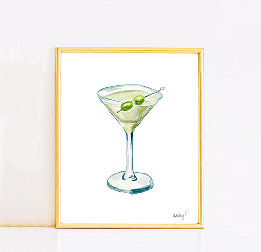 Print | Watercolor Martini Glass Painting | Bar Car Art | Cocktail Designs | Various Sizes