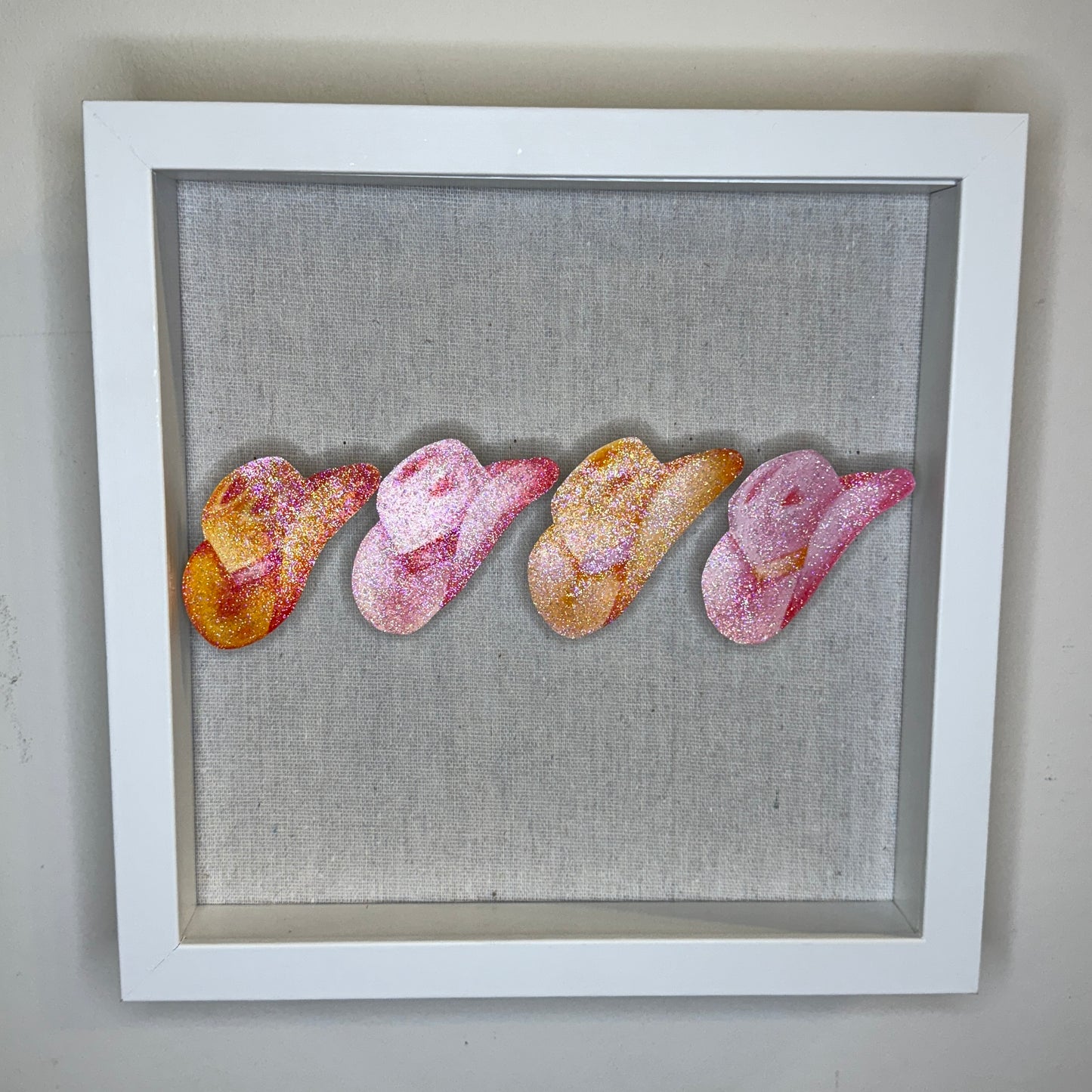 11” x 14” Glitter Embellished Hot Pink & Orange Cowboy Boots 3D Push Pin Shadow Box