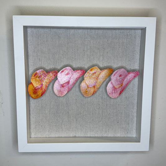 11” x 14” Glitter Embellished Hot Pink & Orange Cowboy Boots 3D Push Pin Shadow Box